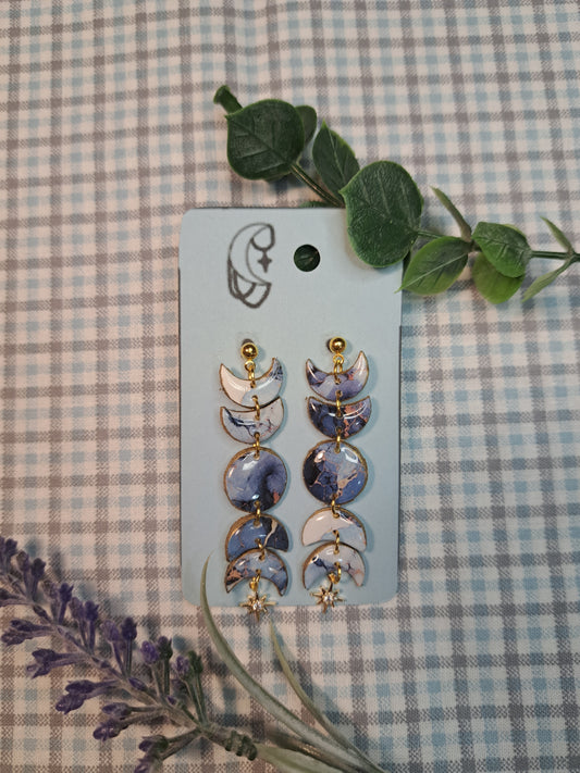 Marbled Moon Phases Dangle w/ Gold Star Charm